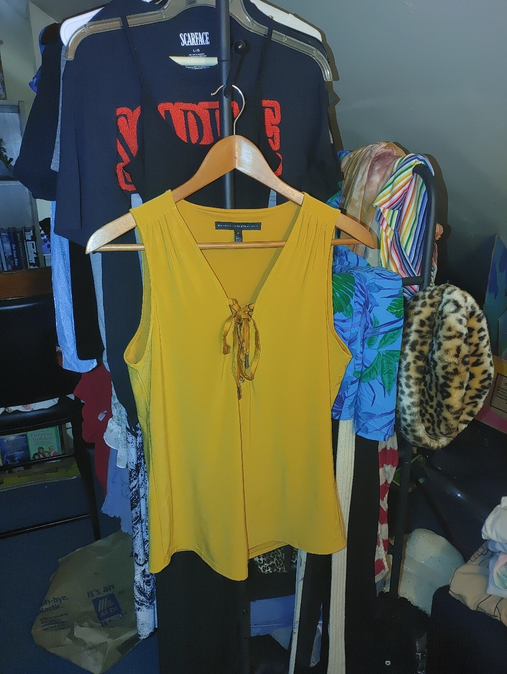 Mustard Tie-Neck Sleeveless Top